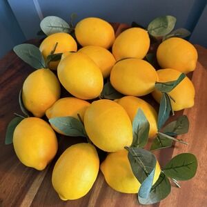 15 Faux Lemons with Leaves Artificial Fruit Floral Decor Bowl Filler Crafting